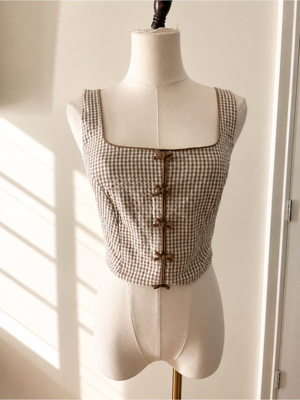 Eliane Rose Brown Gingham Bow Front Corset Top – Size XS